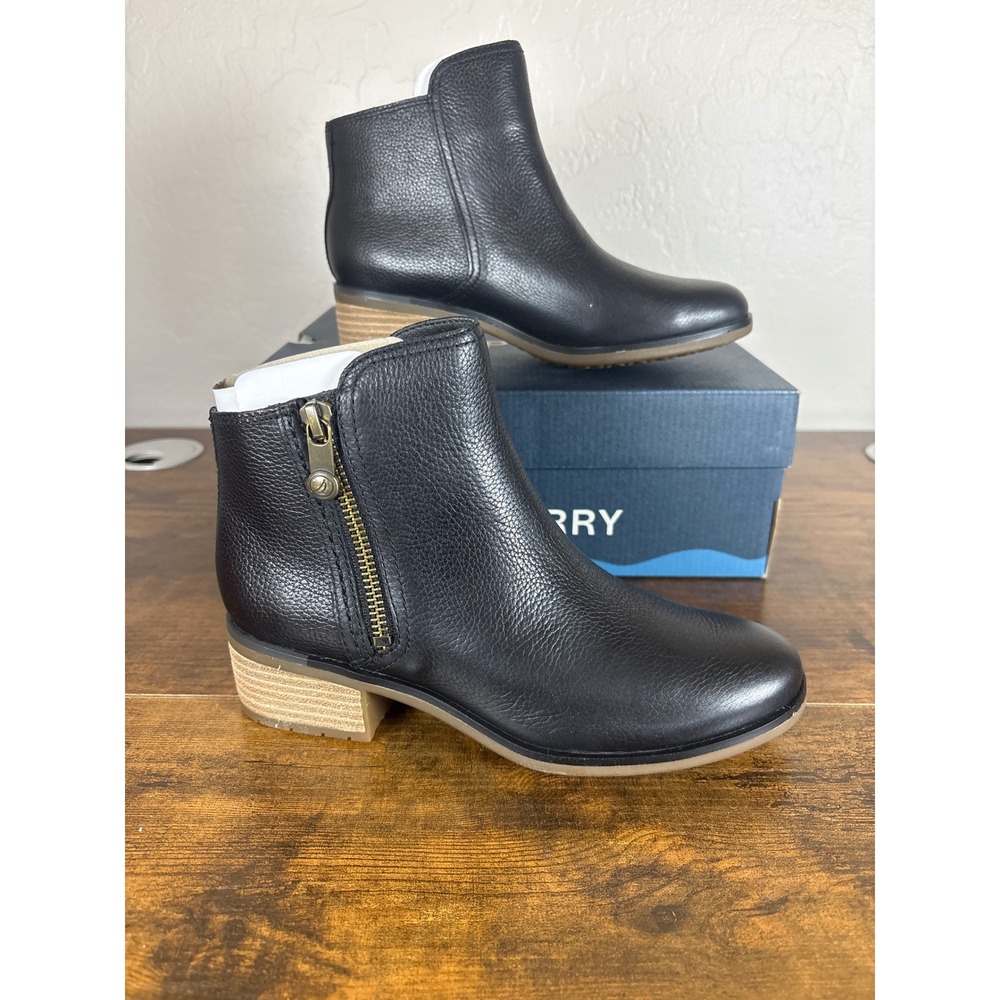 Sperry Seaport Bootie‎ 2.0 Black Leather Ankle Boots STS88972 Womens 5